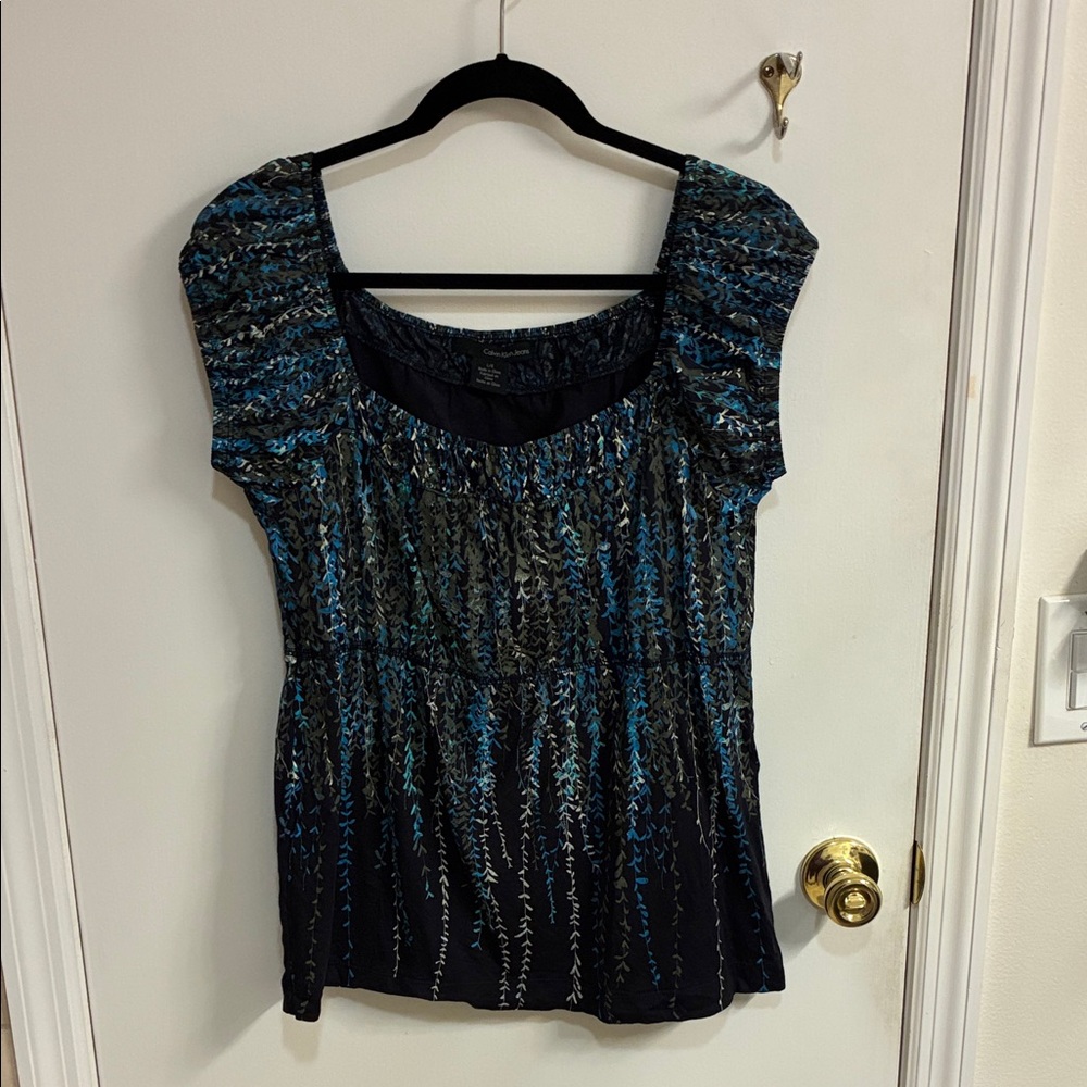 Calvin Klein 100 % Cotton Multicolor Patterned Blouse Sz L